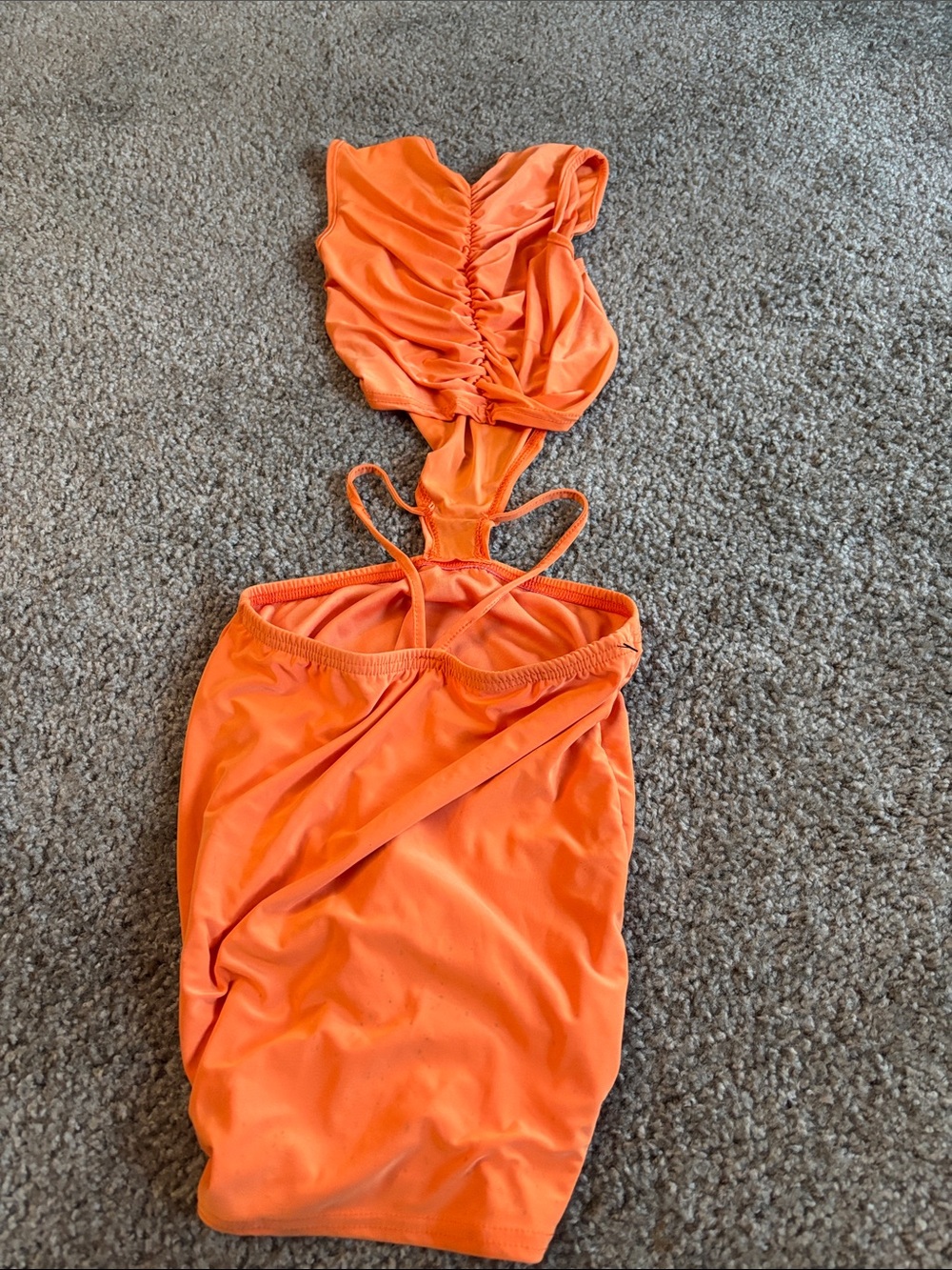 PrettyLittleThing Bright Orange Ruched Cutout Dress